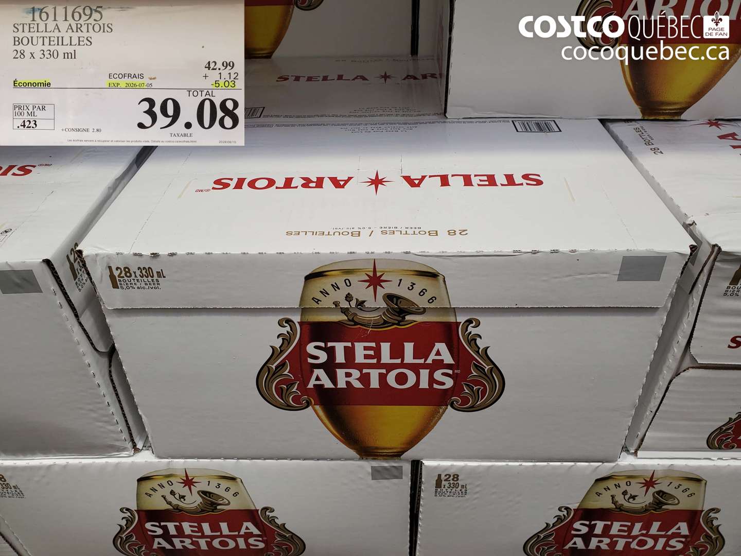 1611695 STELLA ARTOIS BOUTEILLES 28 X 330 ML ($5.03 INSTANT SAVINGS EXPIRES ON 2026-07-05) $39.08