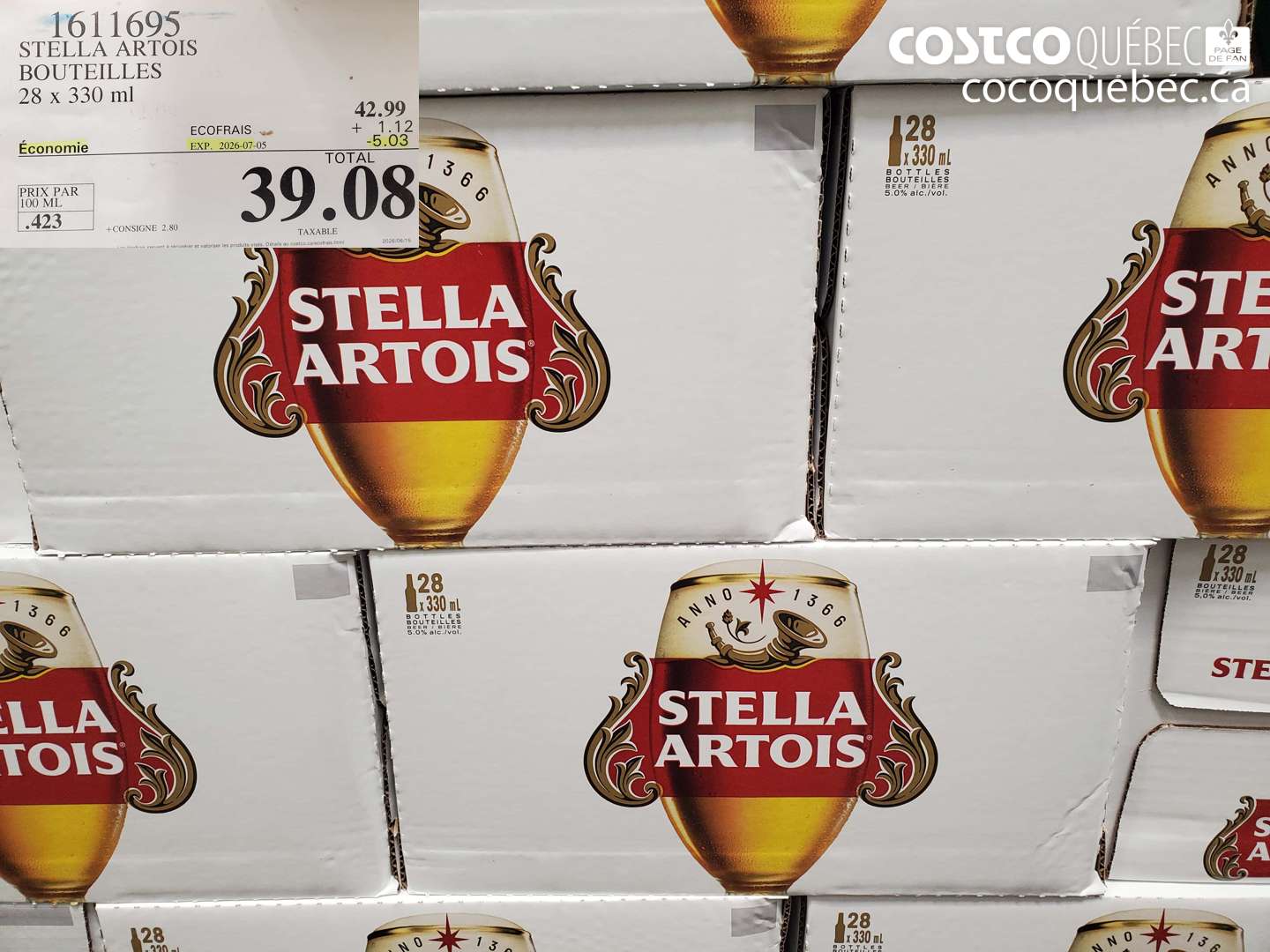 1611695 STELLA ARTOIS BOUTEILLES 28 X 330 ML ($5.03 INSTANT SAVINGS EXPIRES ON 2026-07-05) $39.08