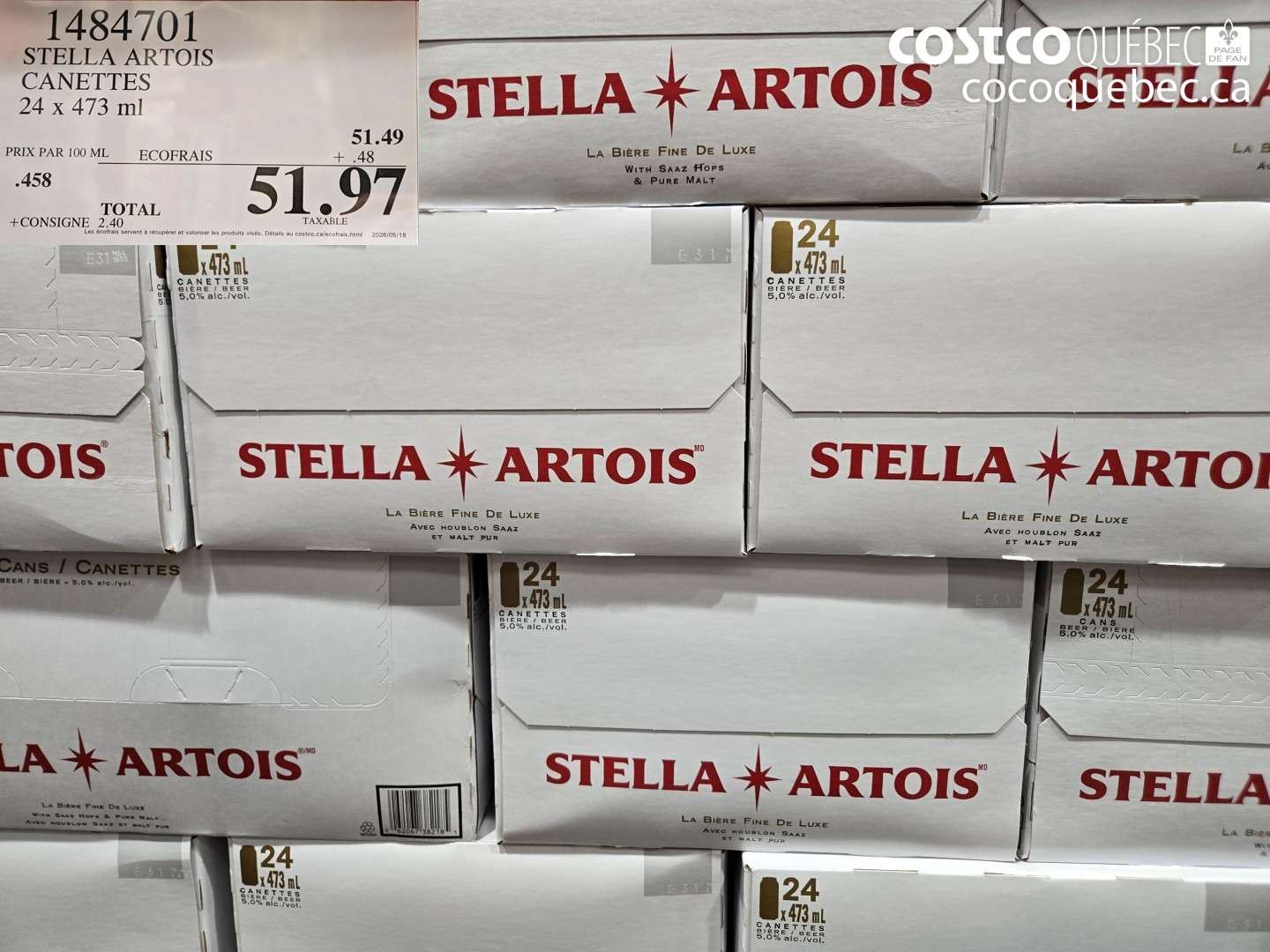 1484701 STELLA ARTOIS CANETTES $51.97
