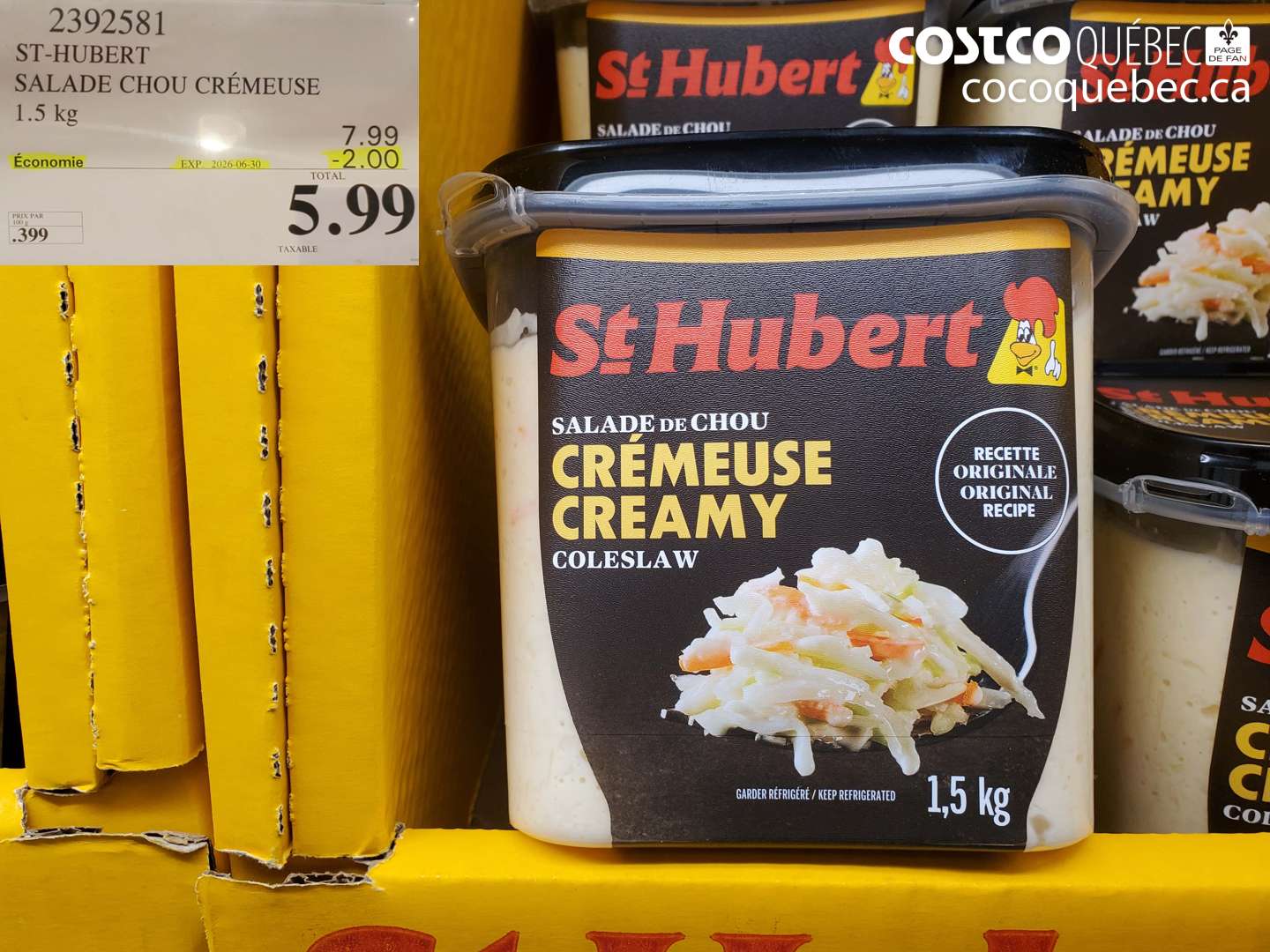 2392581 ST-HUBERT SALADE CHOU CRÉMEUSE 1.5 KG ($2.00 INSTANT SAVINGS EXPIRES ON 2026-06-30) $5.99