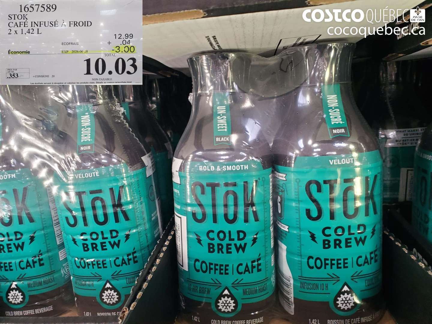 1657589 STOK CAFÉ INFUSÉ À FROID 2 X 1.42 L ($3.00 INSTANT SAVINGS EXPIRES ON 2026-06-28) $10.03