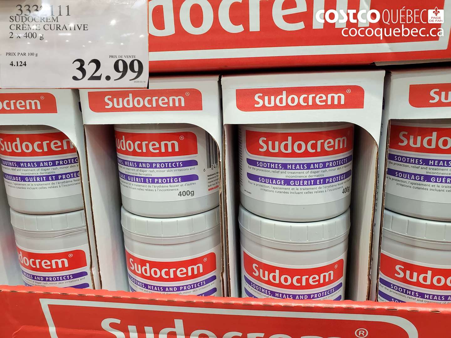 3332111 SUDOCREM CRÈME CURATIVE 2 X 400 G $32.99