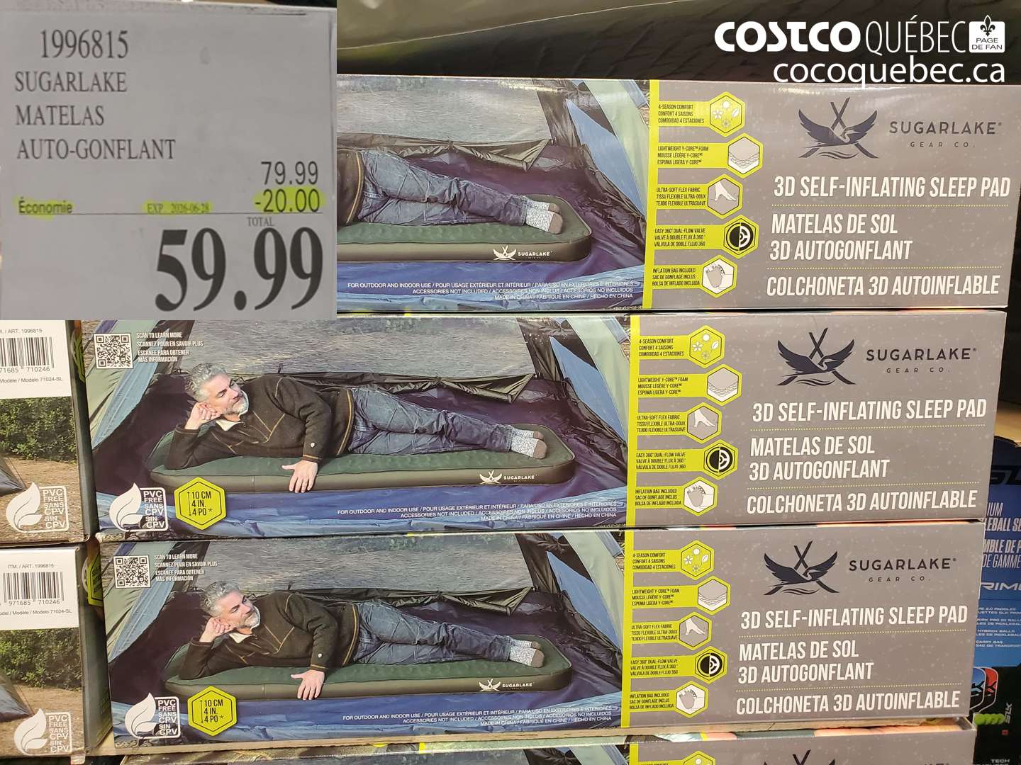 1996815 SUGARLAKE MATELAS AUTO-GONFLANT ($20.00 INSTANT SAVINGS EXPIRES ON 2024-06-30) $59.99