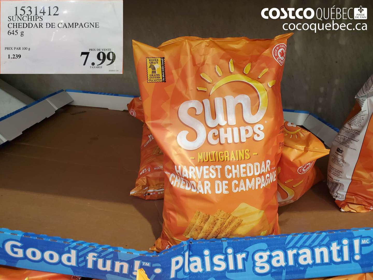1531412 SUNCHIPS CHEDDAR DE CAMPAGNE 645 G $7.99