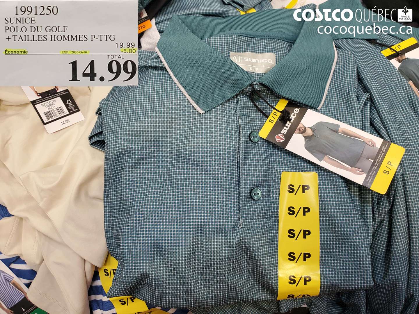 1991250 SUNICE POLO DU GOLF + TAILLES HOMMES P-TTG ($5.00 INSTANT SAVINGS EXPIRES ON 2026-06-04) $14.99
