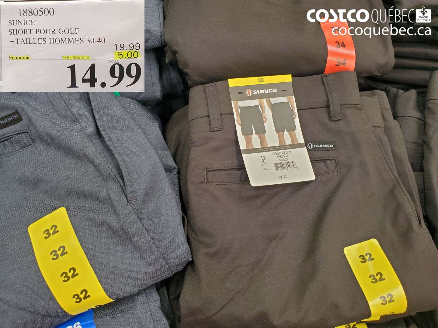 1880500 SUNICE SHORT POUR GOLF + TAILLES HOMMES 30-40 ($5.00 INSTANT SAVINGS EXPIRES ON 2026-06-04) $14.99