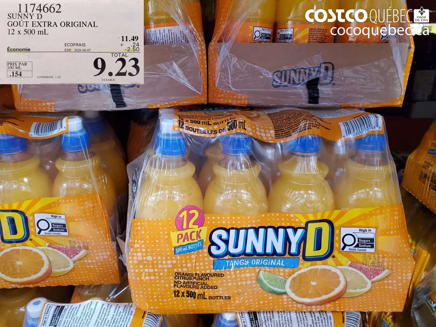 1174662 SUNNY D GOÛT EXTRA ORIGINAL 12 X 500 ML ($2.50 INSTANT SAVINGS EXPIRES ON 2026-06-07) $9.23