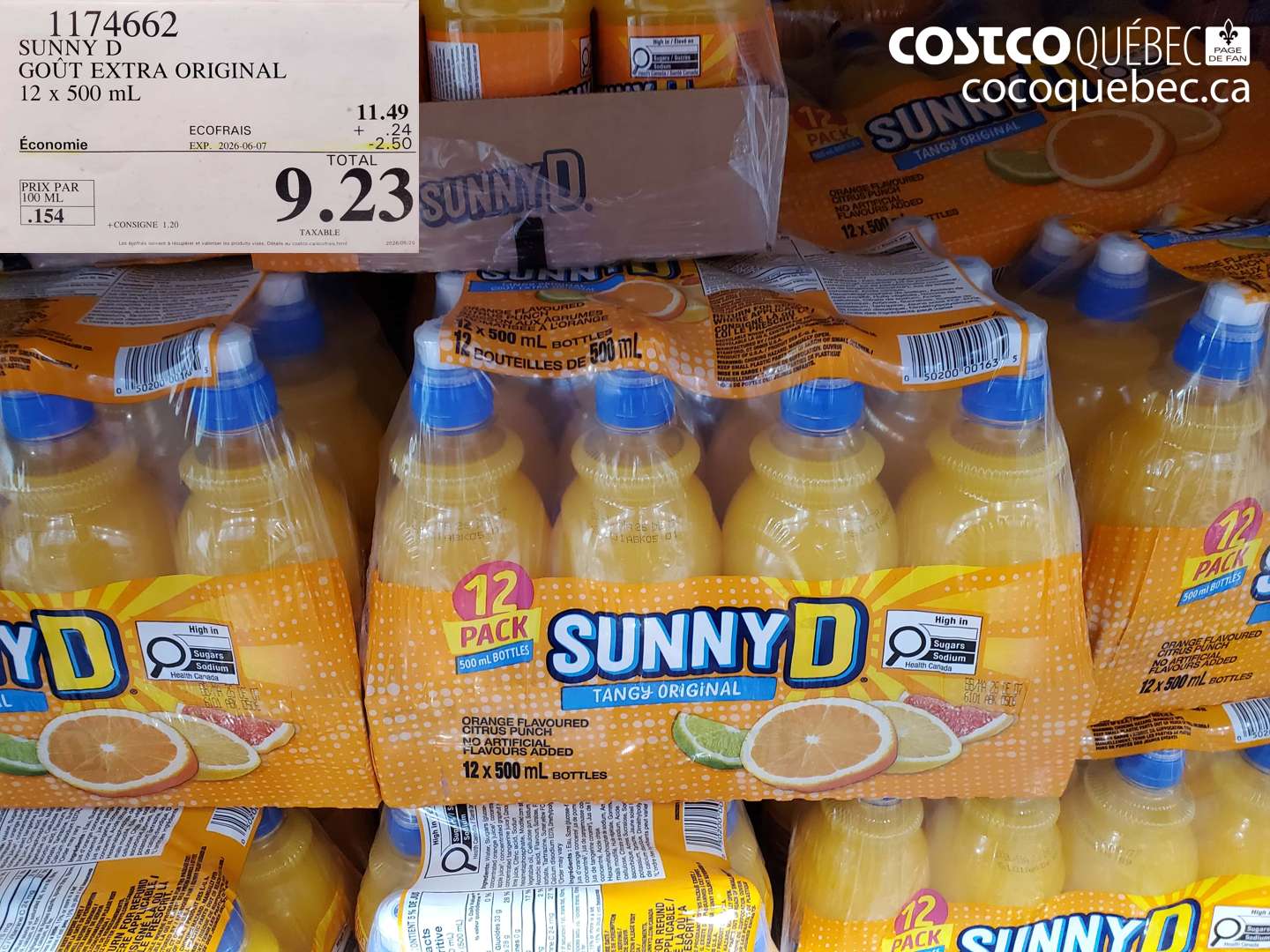 1174662 SUNNY D GOÛT EXTRA ORIGINAL 12 X 500 ML ($2.50 INSTANT SAVINGS EXPIRES ON 2026-06-07) $9.23