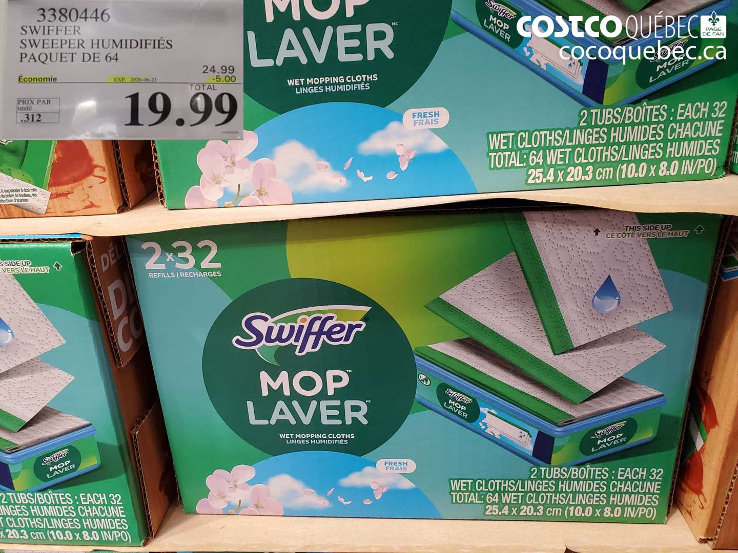 3380446 SWIFFER SWEEPER HUMIDIFIÉS PAQUET DE 64 ($5.00 INSTANT SAVINGS EXPIRES ON 2026-06-21) $19.99