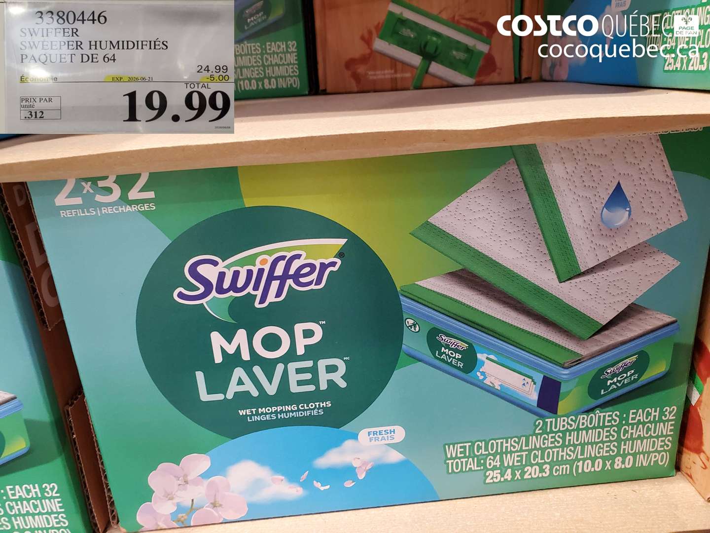 3380446 SWIFFER SWEEPER HUMIDIFIÉS PAQUET DE 64 ($5.00 INSTANT SAVINGS EXPIRES ON 2026-06-21) $19.99