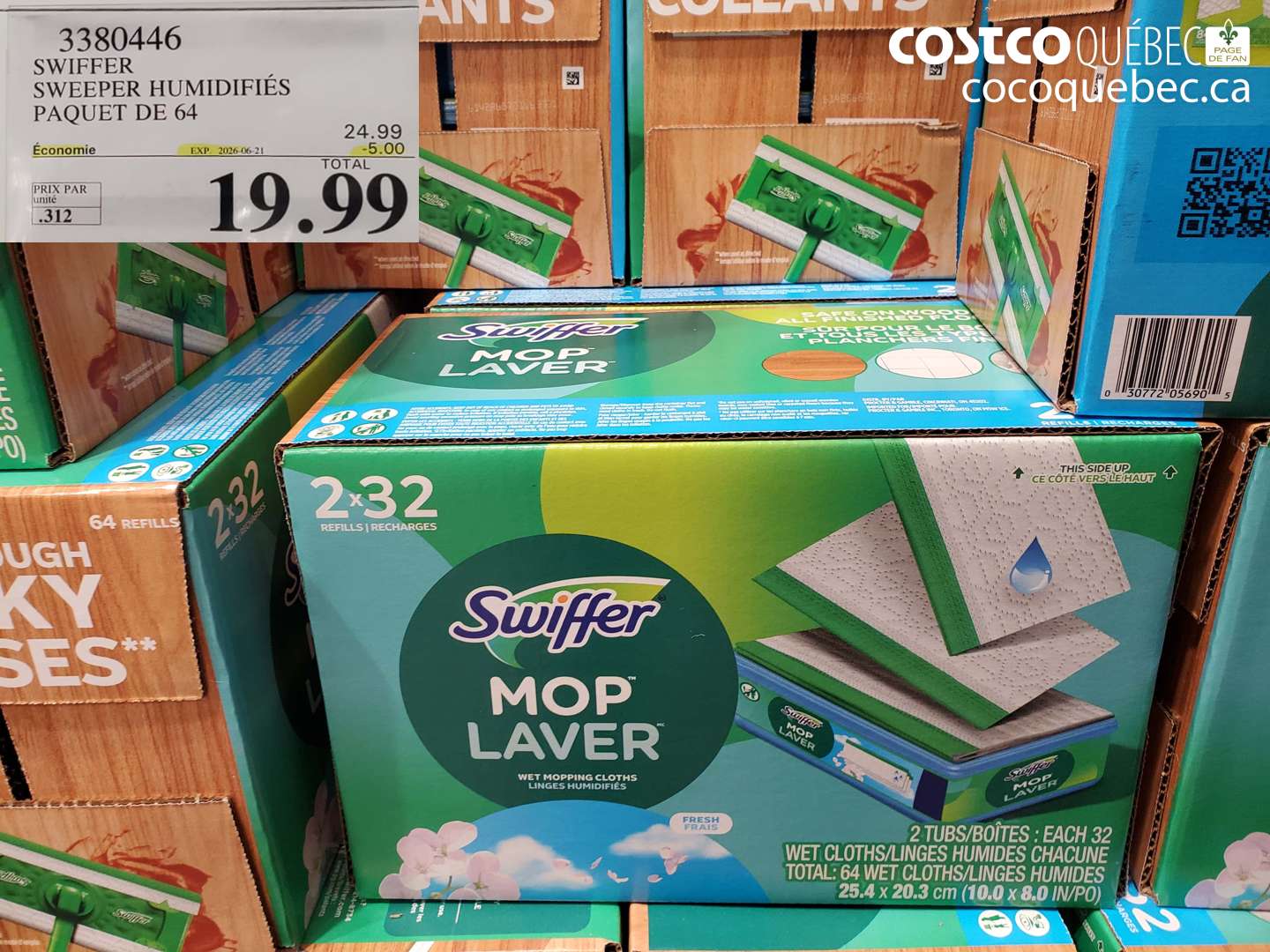 3380446 SWIFFER SWEEPER HUMIDIFIÉS PAQUET DE 64 ($5.00 INSTANT SAVINGS EXPIRES ON 2026-06-21) $19.99
