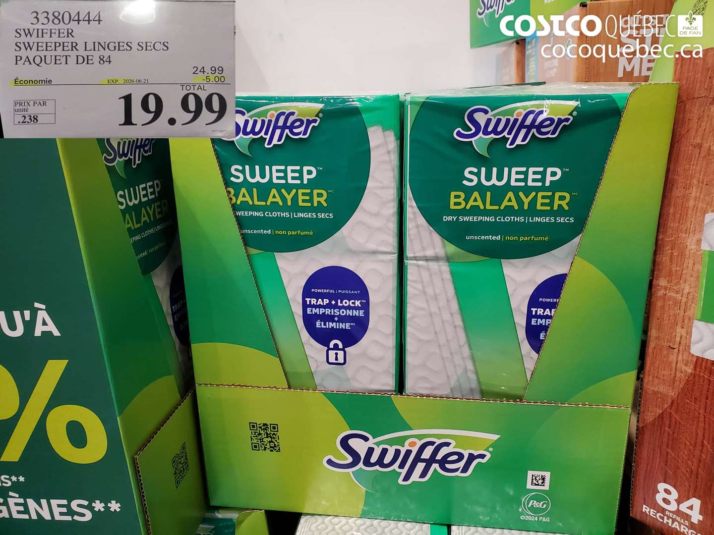 3380444 SWIFFER SWEEPER LINGES SECS PAQUET DE 84 ($5.00 INSTANT SAVINGS EXPIRES ON 2026-06-21) $19.99