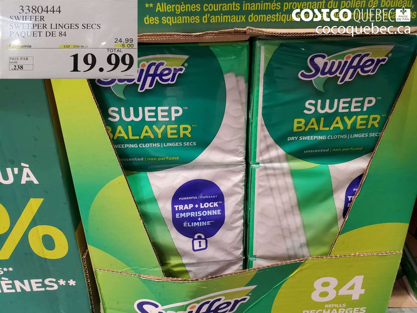 3380444 SWIFFER SWEEPER LINGES SECS PAQUET DE 84 ($5.00 INSTANT SAVINGS EXPIRES ON 2026-06-21) $19.99