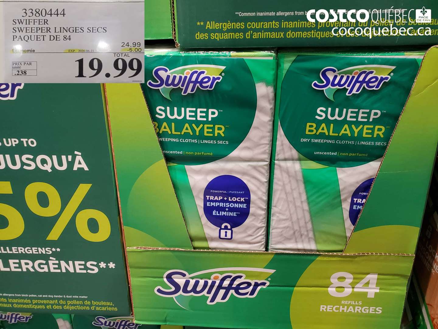 3380444 SWIFFER SWEEPER LINGES SECS PAQUET DE 84 ($5.00 INSTANT SAVINGS EXPIRES ON 2026-06-21) $19.99