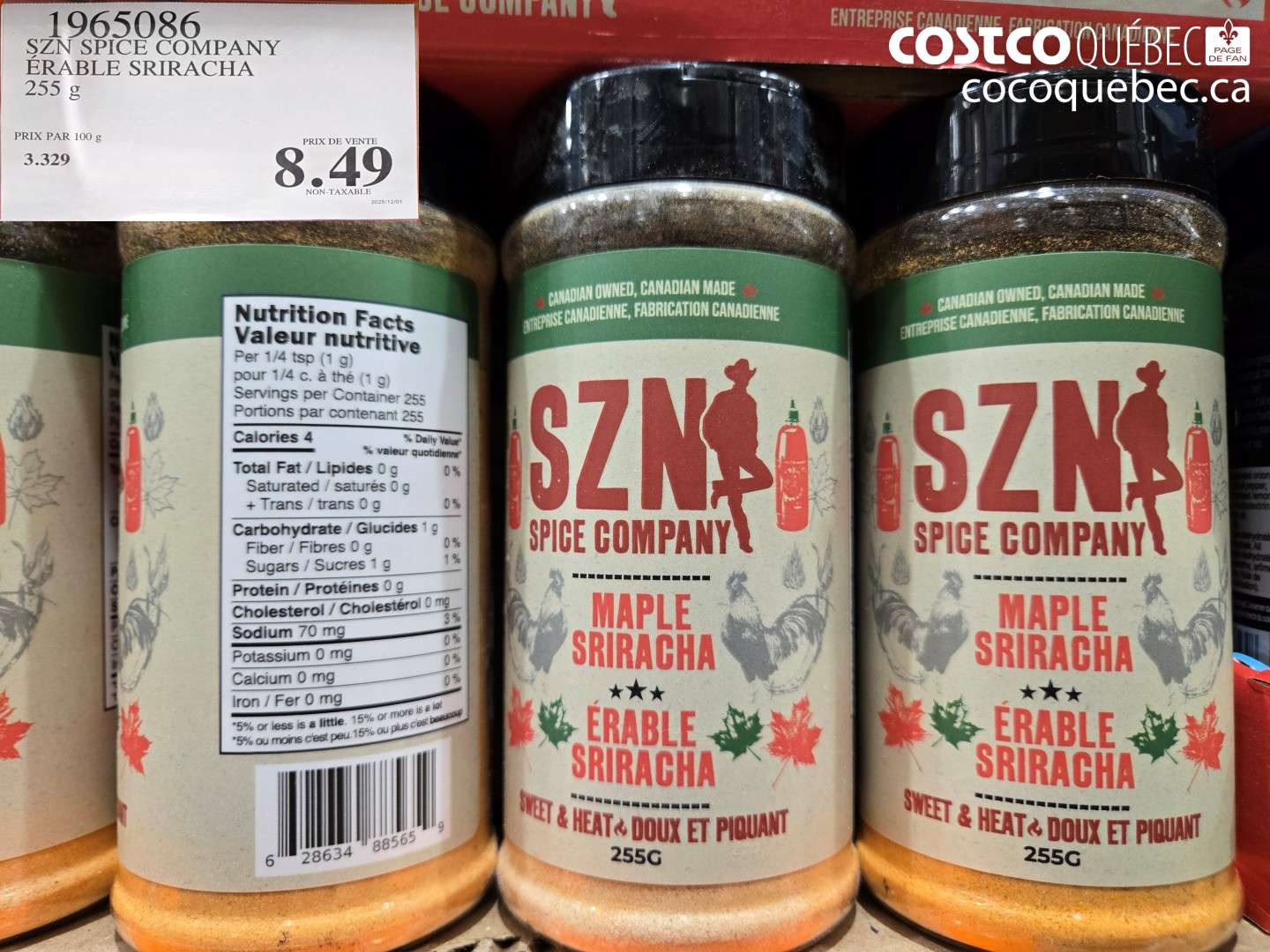 1965086 SZN SPICE COMPANY ÉRABLE SRIRACHA $8.49