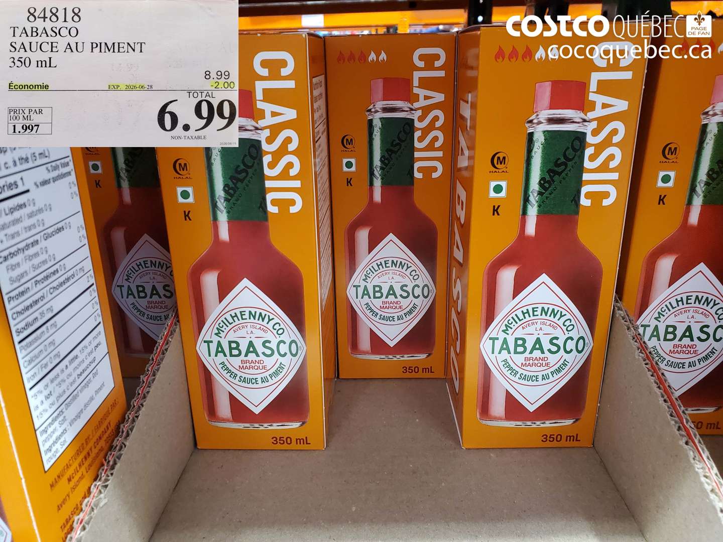 84818 TABASCO SAUCE AU PIMENT 350 ML ($2.00 INSTANT SAVINGS EXPIRES ON 2026-06-28) $6.99