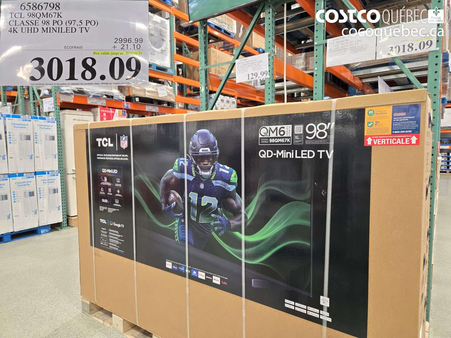 6586798 TCL 98QM67K CLASSE 98 PO (97.5 PO) 4K UHD MINILED TV (EXPIRES ON 2026-06-21) $3018.09