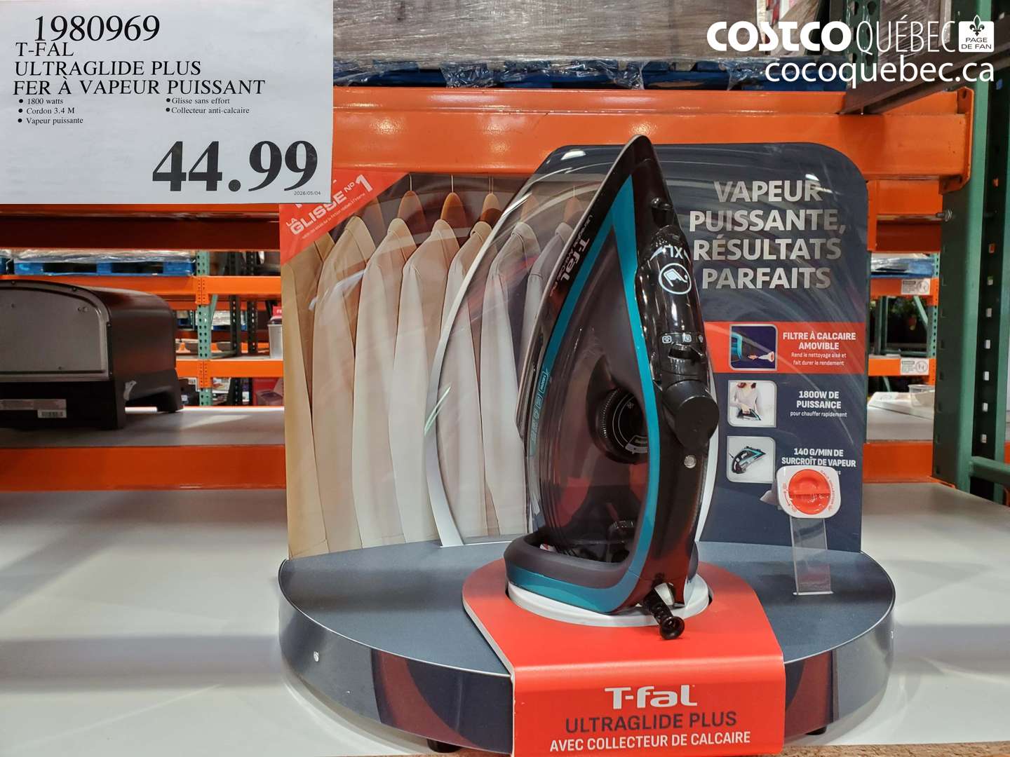 1980969 T-FAL ULTRAGLIDE PLUS FER À VAPEUR PUISSANT $44.99