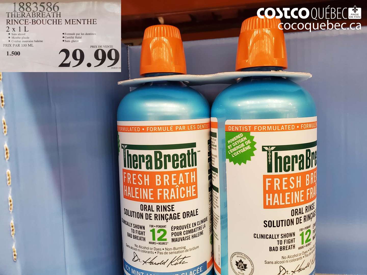 1883586 THERABREATH RINCE-BOUCHE MENTHE 2 X 1 L $29.99