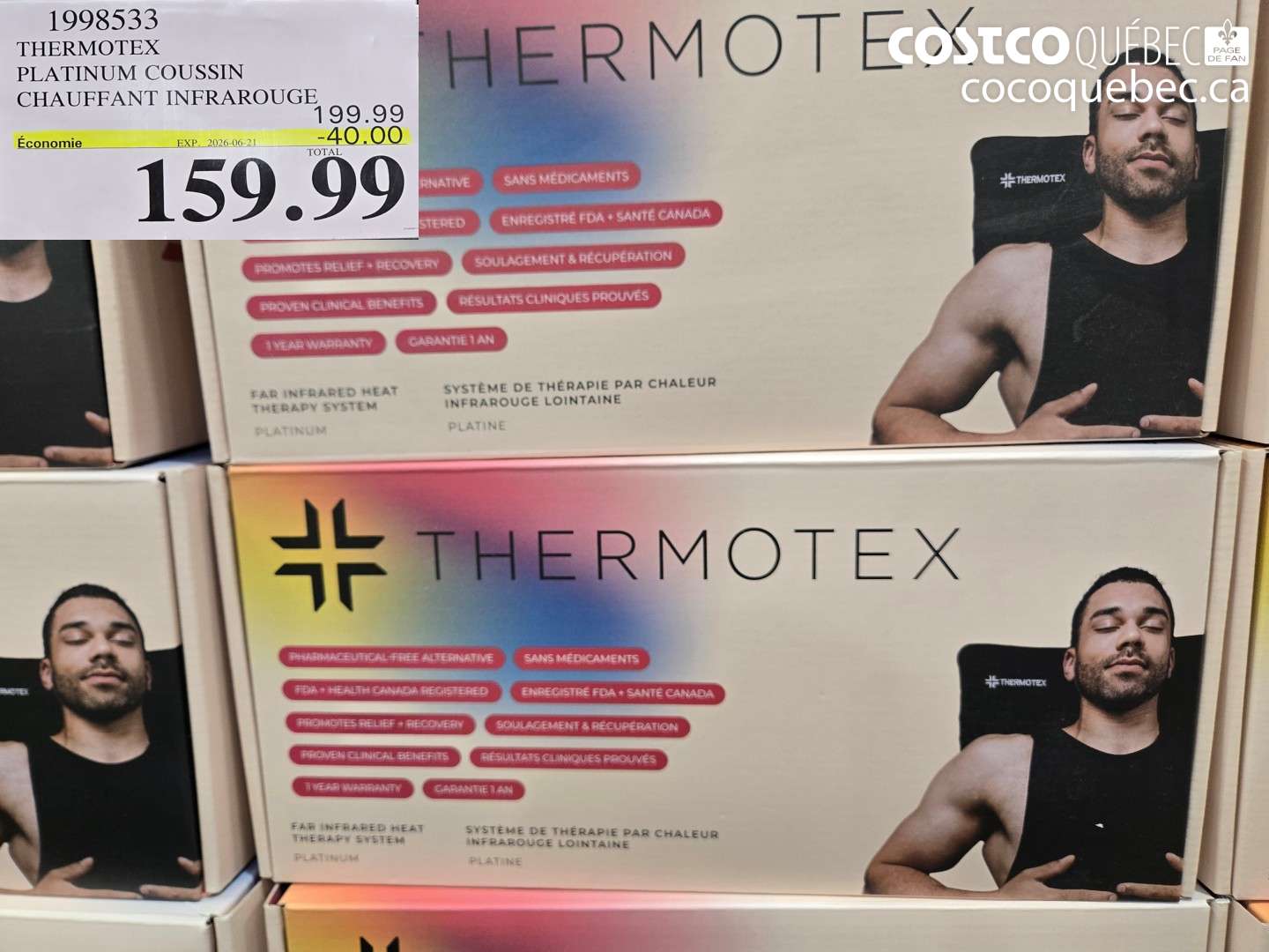 1998533 THERMOTEX PLATINUM COUSSIN CHAUFFANT INFRAROUGE ($40.00 INSTANT SAVINGS EXPIRES ON 2026-06-21) $159.99
