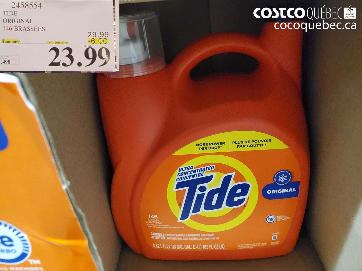 2458554 TIDE ORIGINAL 146 BRASSÉES ($6.00 INSTANT SAVINGS EXPIRES ON 2026-07-05) $23.99