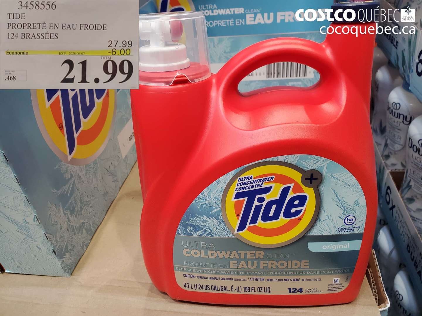 3458556 TIDE PROPRETÉ EN EAU FROIDE 124 BRASSÉES ($6.00 INSTANT SAVINGS EXPIRES ON 2026-06-07) $21.99