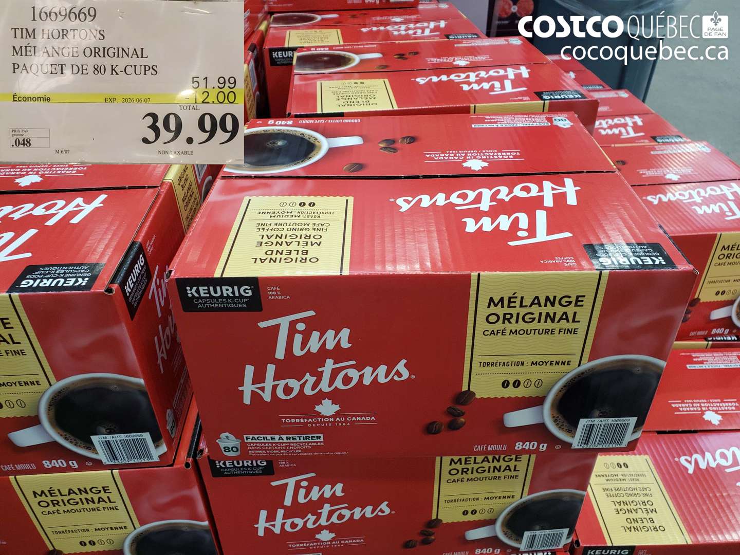 1669669 TIM HORTONS MÉLANGE ORIGINAL PAQUET DE 80 K-CUPS ($12.00 INSTANT SAVINGS EXPIRES ON 2026-06-07) $39.99