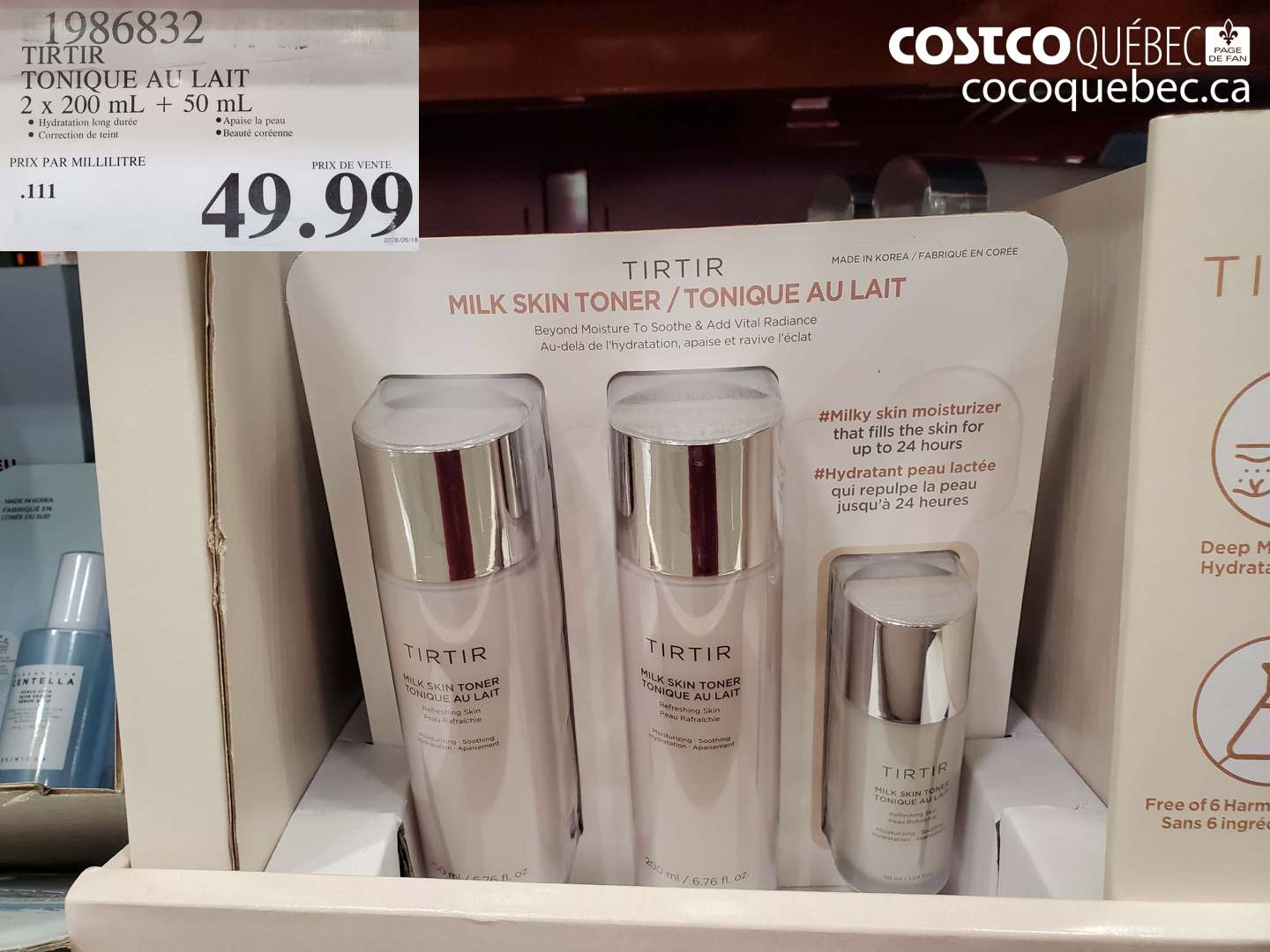 1986832 TIRTIR TONIQUE AU LAIT 2 X 200 ML + 50 ML $49.99