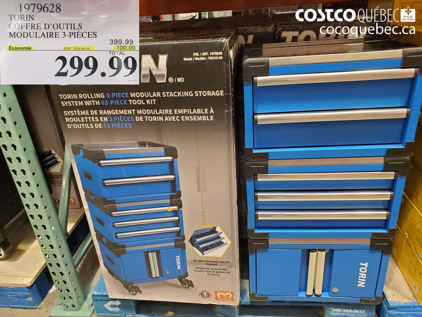 1979628 TORIN COFFRE D'OUTILS MODULAIRE 3-PIÈCES ($100.00 INSTANT SAVINGS EXPIRES ON 2026-06-18) $299.99