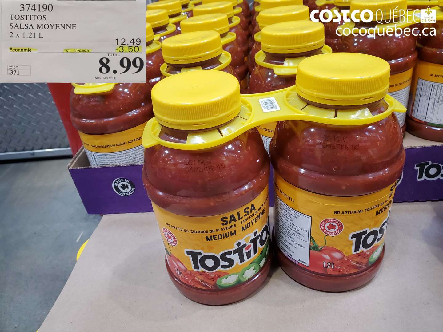 374190 TOSTITOS SALSA MOYENNE 2 X 1.21 L ($3.50 INSTANT SAVINGS EXPIRES ON 2026-06-07) $8.99