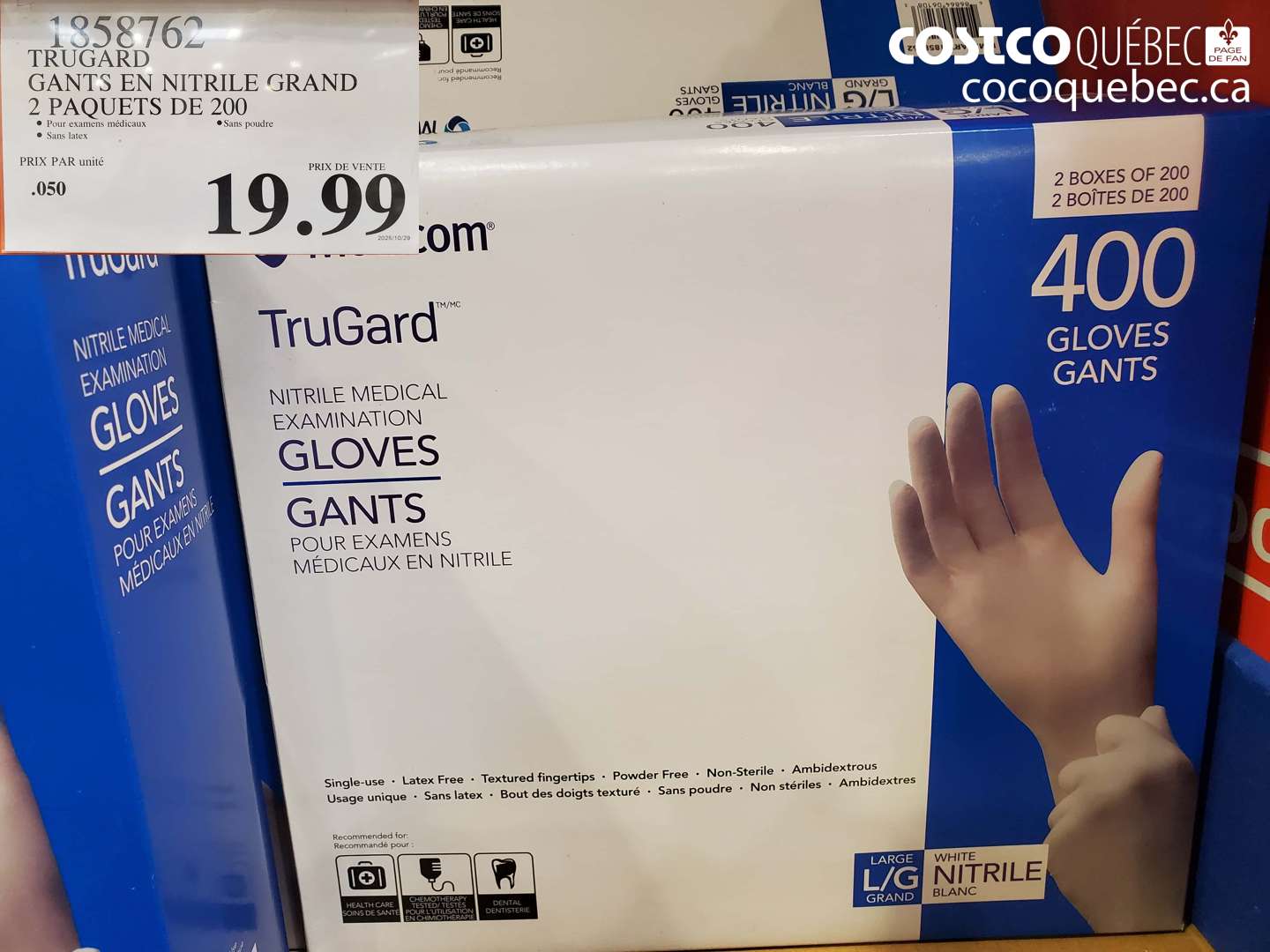 1858762 TRUGARD GANTS EN NITRILE GRAND 2 PAQUETS DE 200 $19.99
