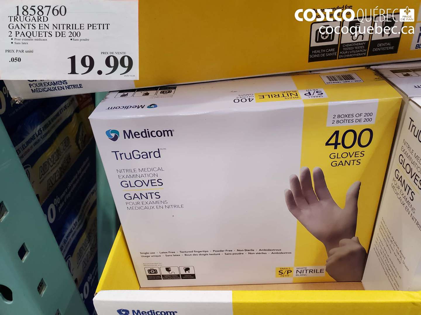 1858760 TRUGARD GANTS EN NITRILE PETIT 2 PAQUETS DE 200 $19.99