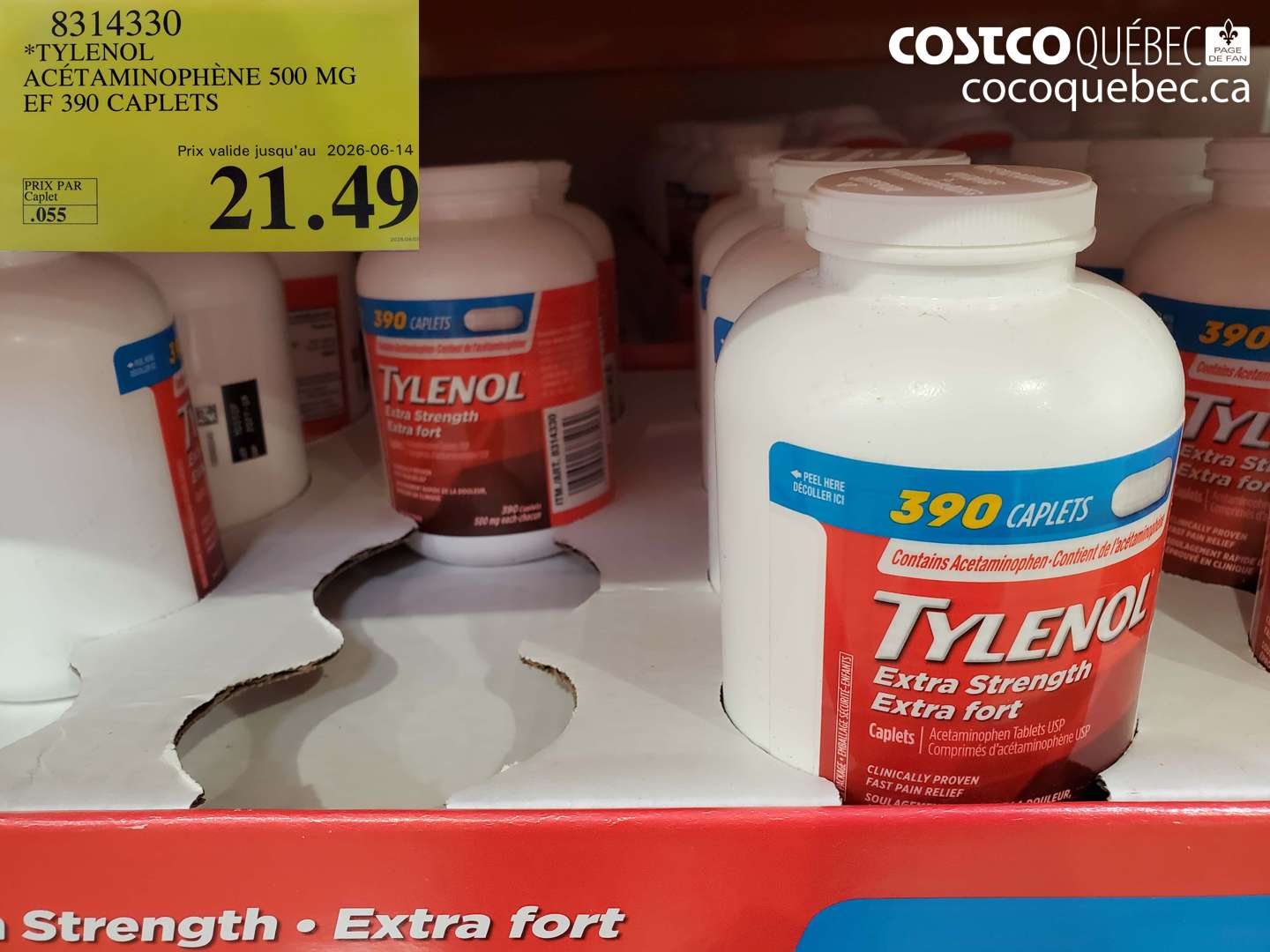 8314330 TYLENOL ACÉTAMINOPHÈNE 500 MG EF 390 CAPLETS (EXPIRES ON 2026-06-14) $21.49