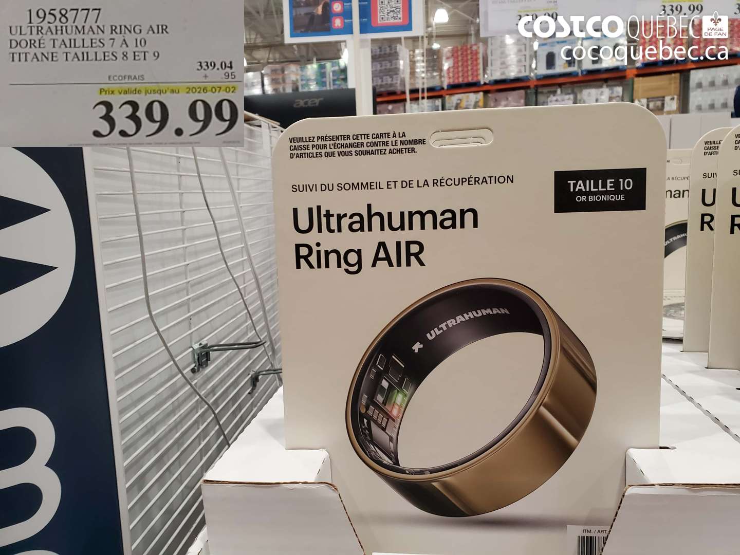 1958777 ULTRAHUMAN RING AIR DORÉ TAILLES 7 À 10 TITANE TAILLES 8 ET 9 (EXPIRES ON 2026-07-02) $339.99
