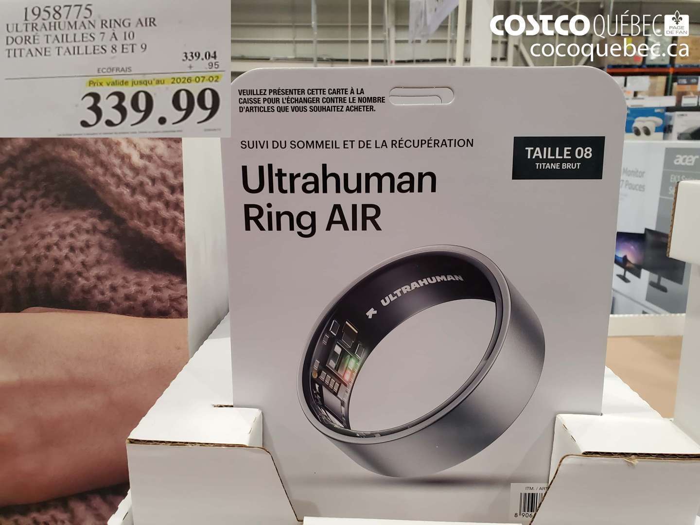 1958775 ULTRAHUMAN RING AIR DORÉ TAILLES 7 À 10 TITANE TAILLES 8 ET 9 (EXPIRES ON 2026-07-02) $339.99