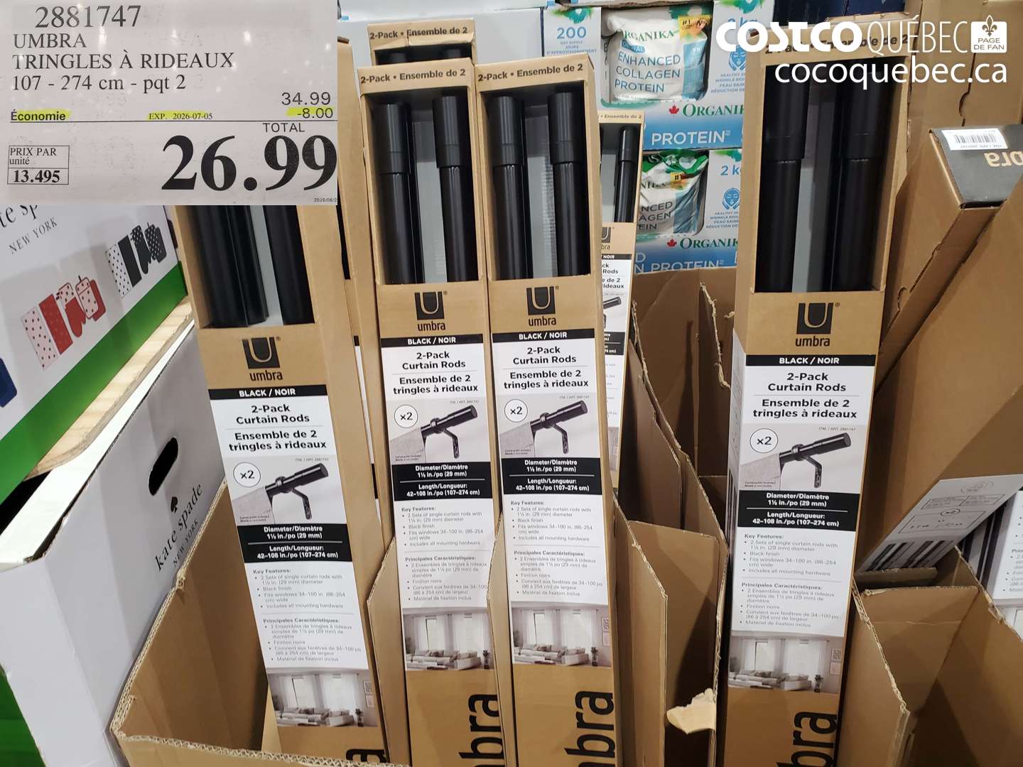 2881747 UMBRA TRINGLES À RIDEAUX 107 - 274 CM - PQT 2 ($8.00 INSTANT SAVINGS EXPIRES ON 2026-07-05) $26.99