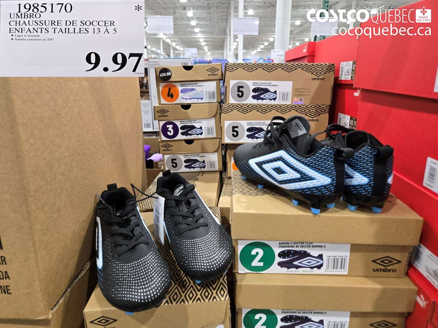 1985170 UMBRO CHAUSSURE DE SOCCER ENFANTS TAILLES 13 À 5 $9.97