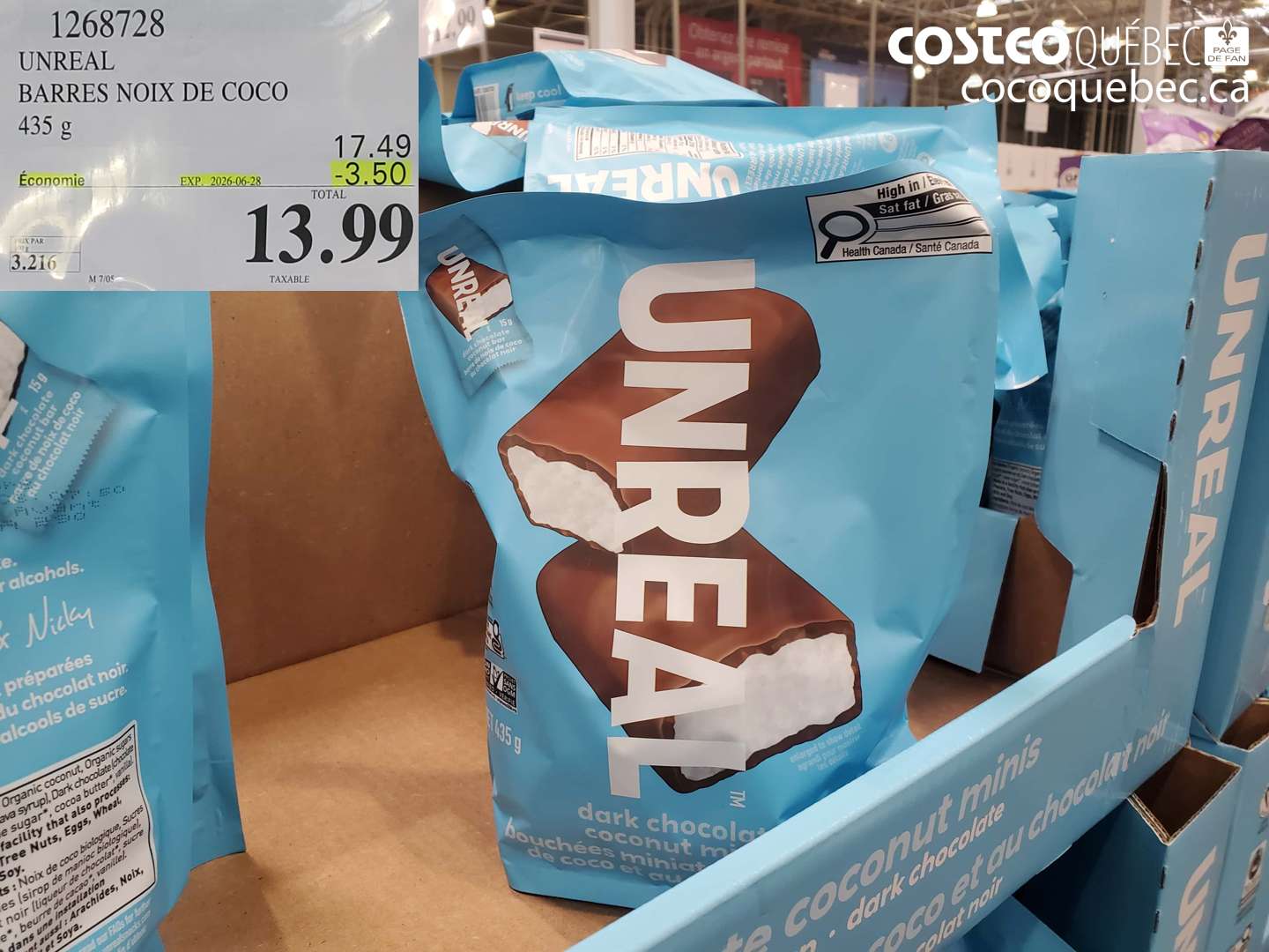 1268728 UNREAL BARRES NOIX DE COCO 435 G ($3.50 INSTANT SAVINGS EXPIRES ON 2026-06-28) $13.99