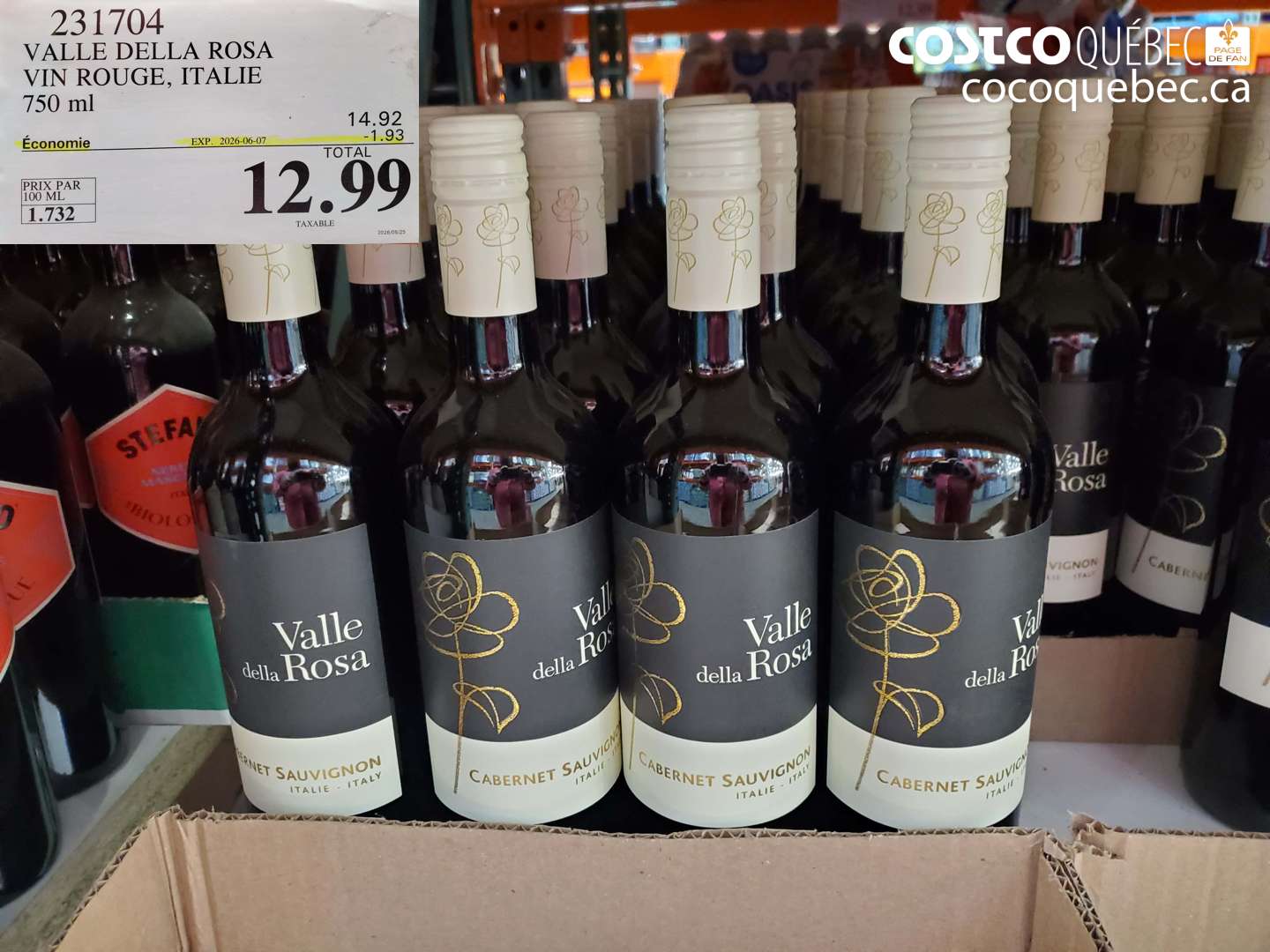 231704 VALLE DELLA ROSA VIN ROUGE, ITALIE 750 ML ($1.93 INSTANT SAVINGS EXPIRES ON 2026-06-07) $12.99