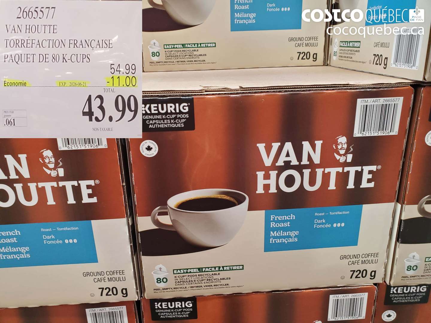 2665577 VAN HOUTTE TORRÉFACTION FRANÇAISE PAQUET DE 80 K-CUPS ($11.00 INSTANT SAVINGS EXPIRES ON 2026-06-21) $43.99