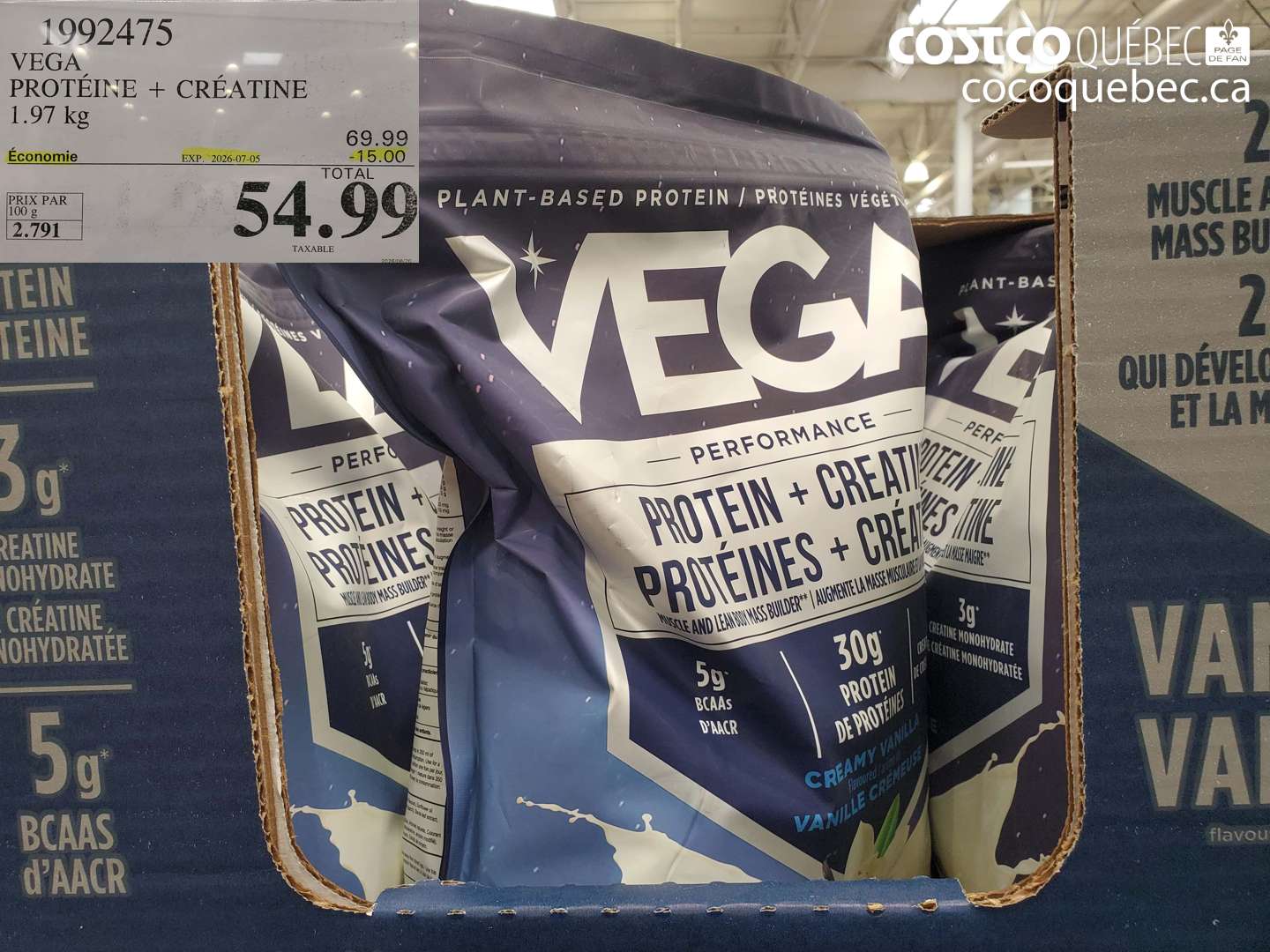 1992475 VEGA PROTÉINE + CRÉATINE 1.97 KG ($15.00 INSTANT SAVINGS EXPIRES ON 2026-07-05) $54.99