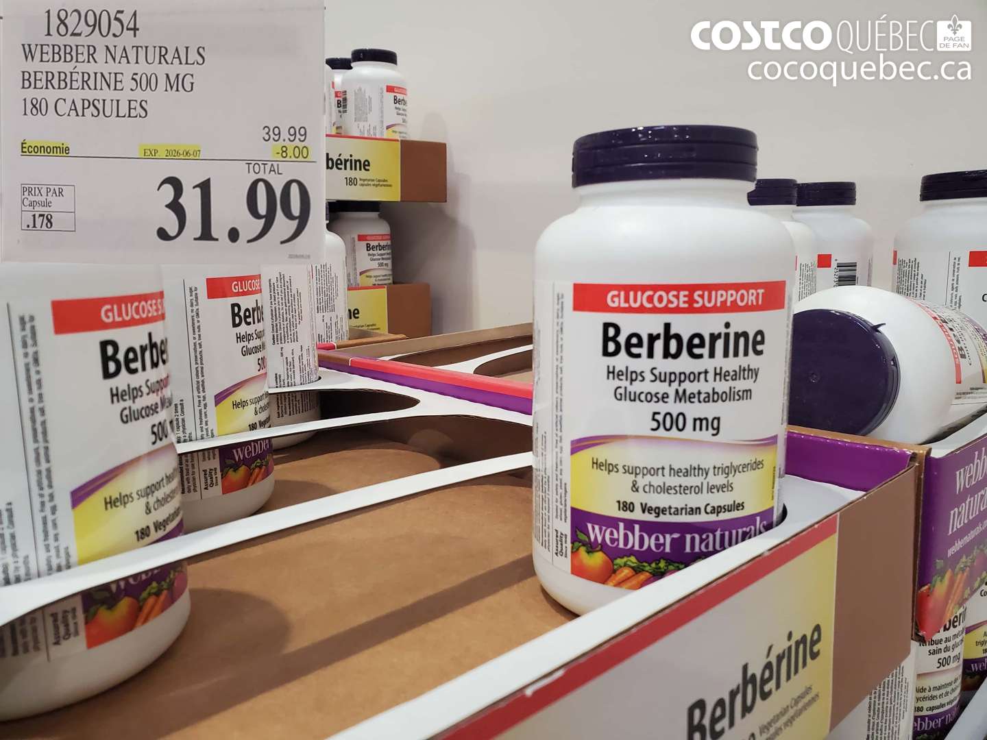 1829054 WEBBER NATURALS BERBÉRINE 500 MG 180 CAPSULES ($8.00 INSTANT SAVINGS EXPIRES ON 2026-06-07) $31.99