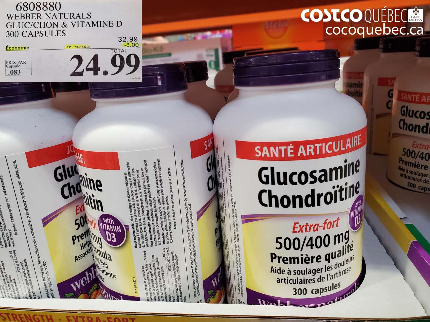 6808880 WEBBER NATURALS GLUC/CHON & VITAMINE D 300 CAPSULES ($8.00 INSTANT SAVINGS EXPIRES ON 2026-06-21) $24.99