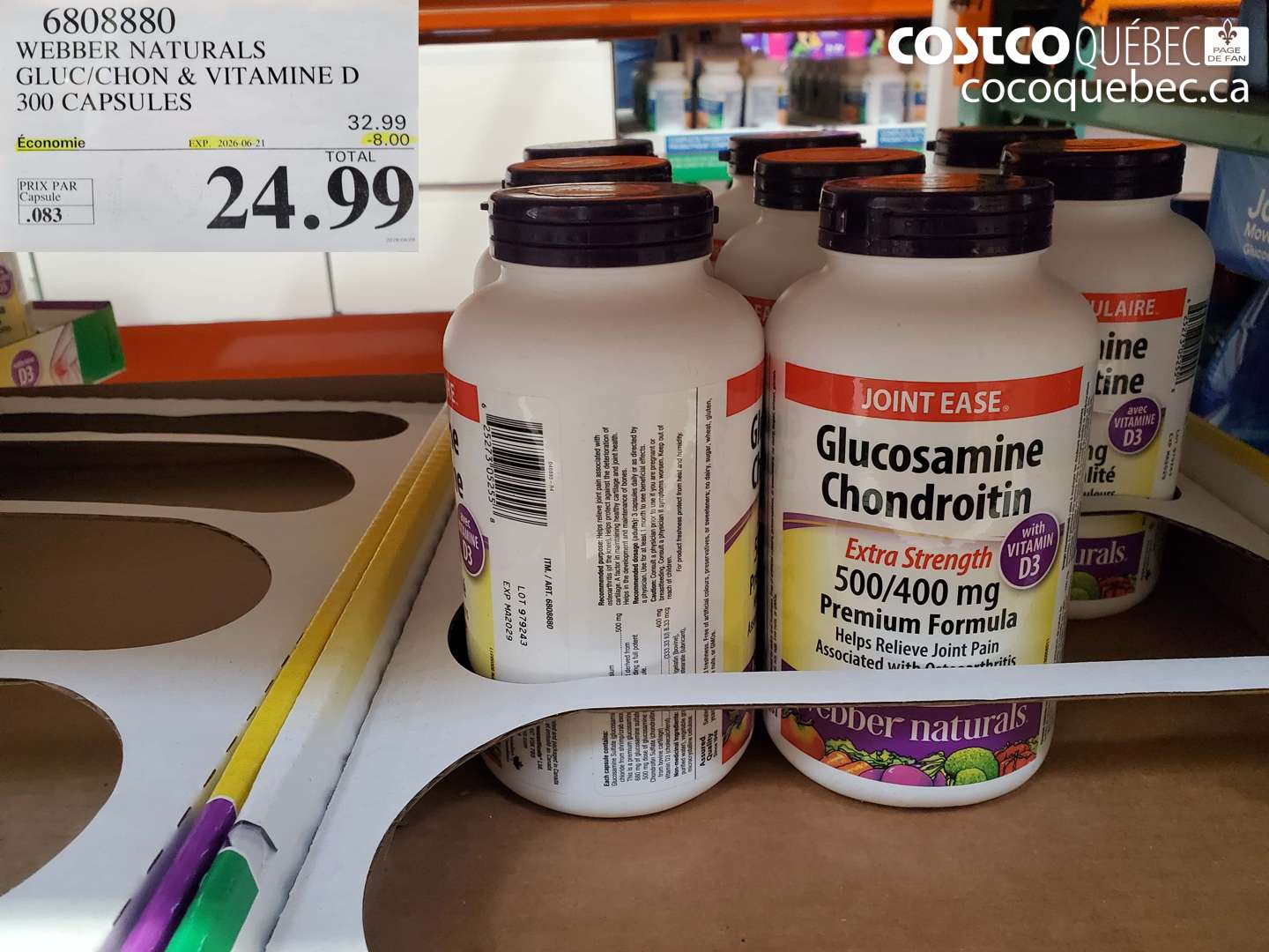 6808880 WEBBER NATURALS GLUC/CHON & VITAMINE D 300 CAPSULES ($8.00 INSTANT SAVINGS EXPIRES ON 2026-06-21) $24.99