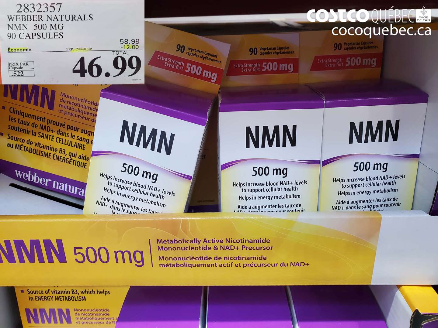 2832357 WEBBER NATURALS NMN 500 MG 90 CAPSULES ($12.00 INSTANT SAVINGS EXPIRES ON 2026-07-05) $46.99