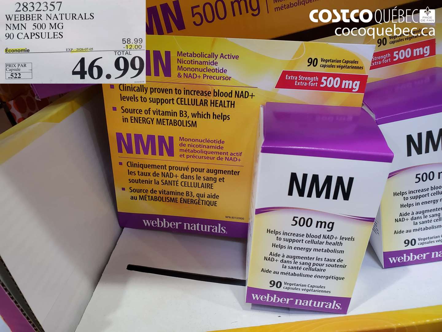 2832357 WEBBER NATURALS NMN 500 MG 90 CAPSULES ($12.00 INSTANT SAVINGS EXPIRES ON 2026-07-05) $46.99