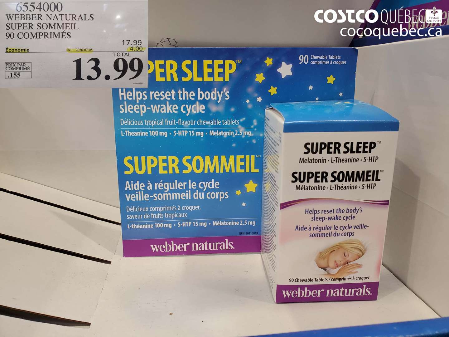 6554000 WEBBER NATURALS SUPER SOMMEIL 90 COMPRIMÉS ($4.00 INSTANT SAVINGS EXPIRES ON 2026-07-05) $13.99