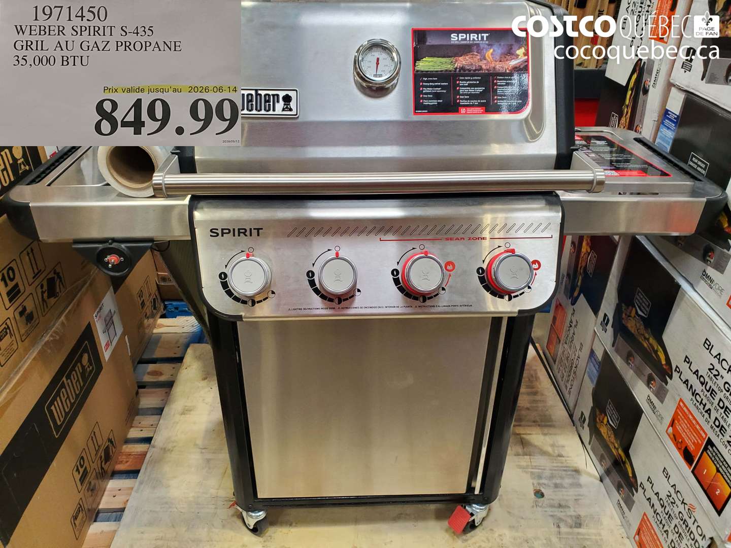1971450 WEBER SPIRIT S-435 GRIL AU GAZ PROPANE 35,000 BTU (EXPIRES ON 2026-06-14) $849.99