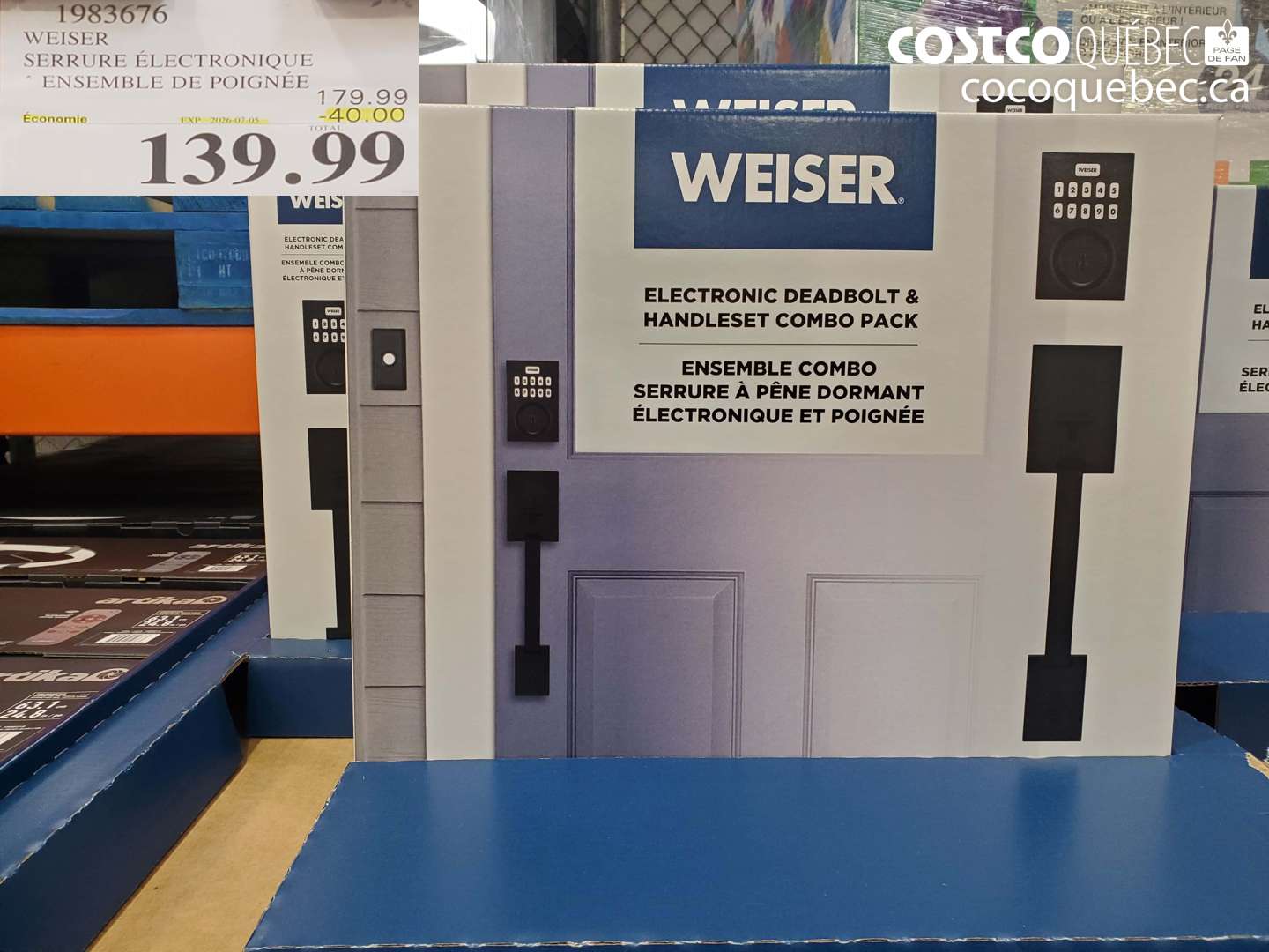 1983676 WEISER SERRURE ÉLECTRONIQUE ENSEMBLE DE POIGNÉE ($40.00 INSTANT SAVINGS EXPIRES ON 2026-07-05) $139.99