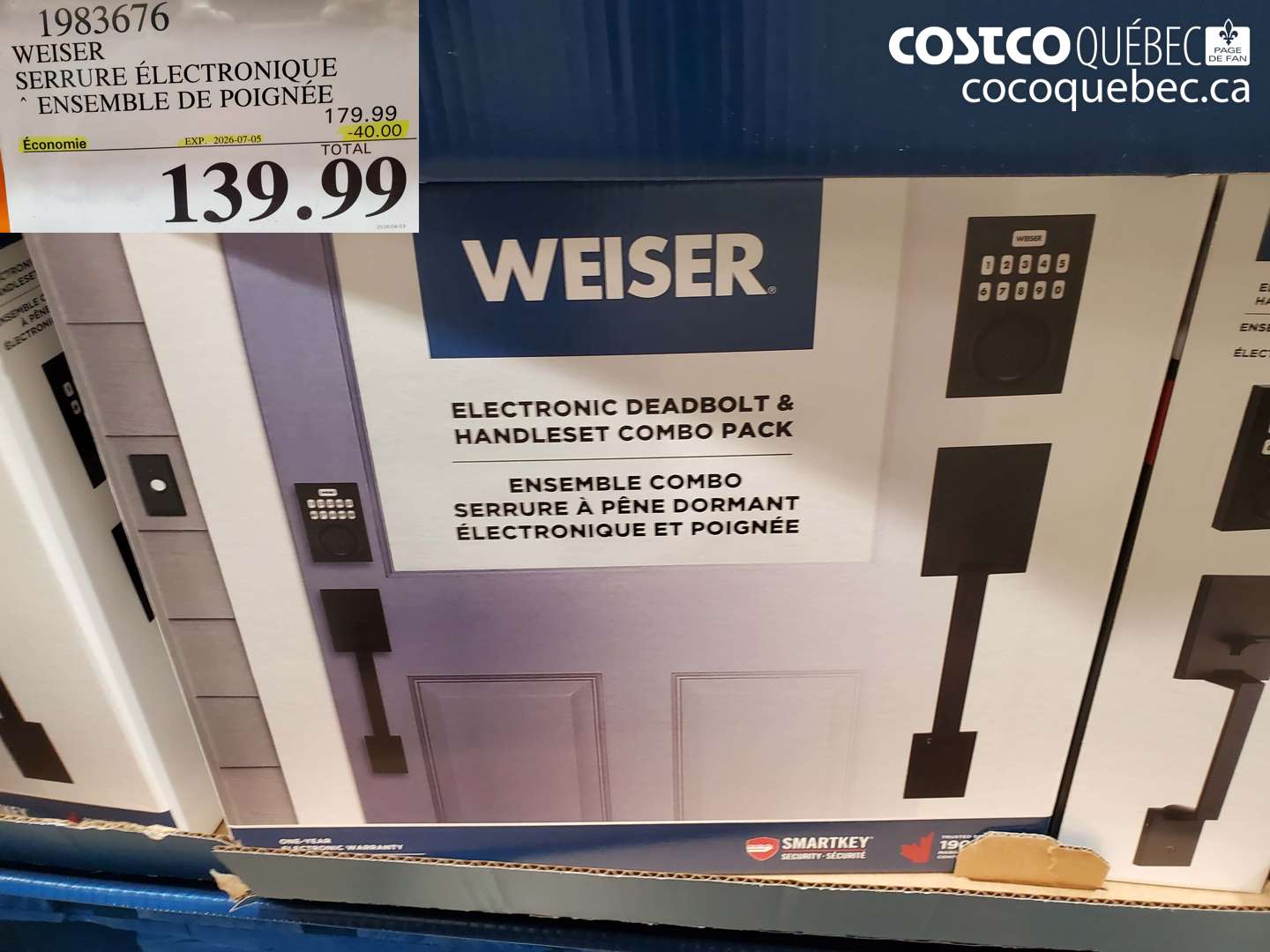 1983676 WEISER SERRURE ÉLECTRONIQUE ENSEMBLE DE POIGNÉE ($40.00 INSTANT SAVINGS EXPIRES ON 2026-07-05) $139.99